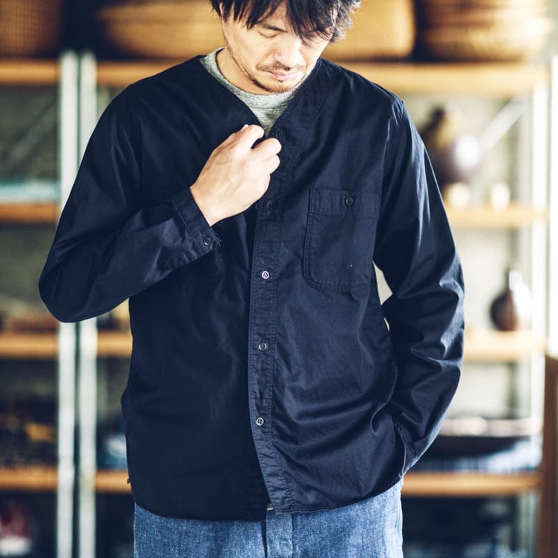 orSlow オアスロウ ノーカラー デニム シャツ 1 メンズ カーディガン感覚で。NO COLLAR DENIM SHIRT | andPheb Staff Blog