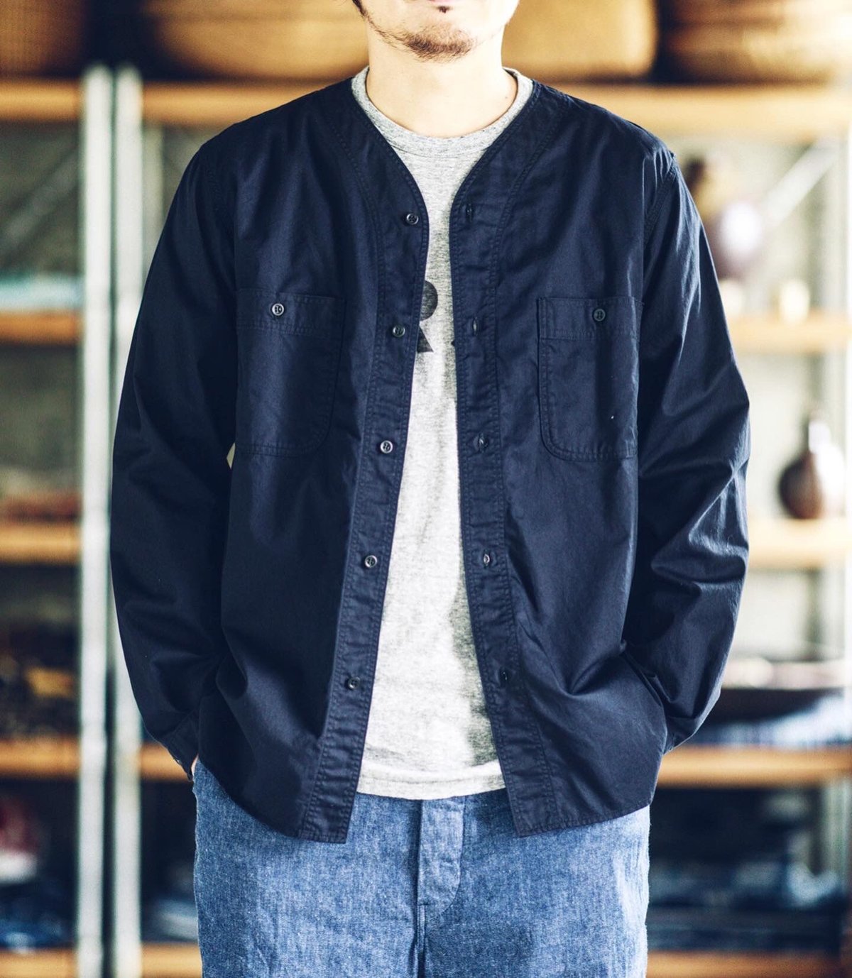 orSlow オアスロウ ノーカラー デニム シャツ 1 メンズ orSlow オアスロウ ノーカラー デニム シャツ 1 メンズ
