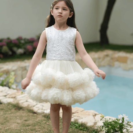 [予約] Ivory Blooming Tulle Dress