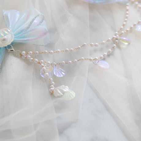 [予約] pearl ribbon seashell hairpin