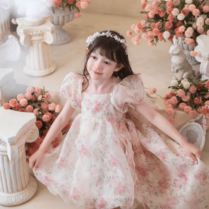 Emika フラワープリント ドレス 120 XS-Lサイズあり【ERUKEI エルケイ】フラワープリント/ Vネック