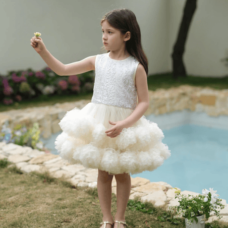 [予約] Ivory Blooming Tulle Dress