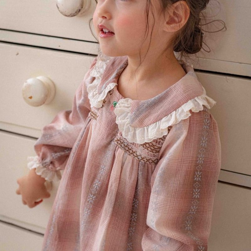 予約] Cherry Smocked Dress (Kids)/ OREN by Hibye