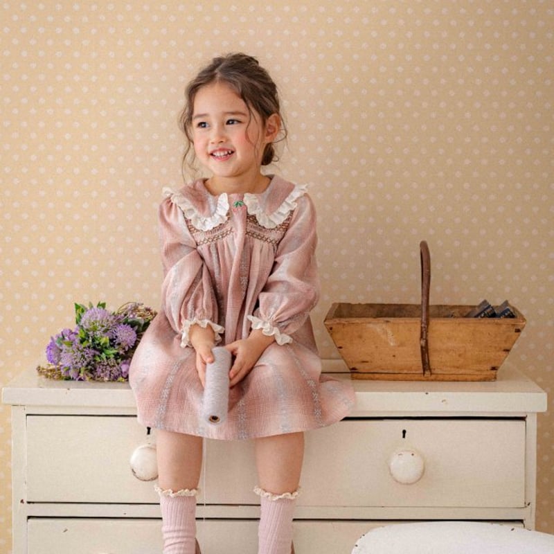 予約] Cherry Smocked Dress (Kids)/ OREN by Hibye
