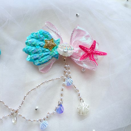 [予約] Aqua Shell Fairy Dress + Twinkle Shell Mermaid Hairpin SET