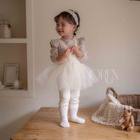 [即納] jemma cardigan + tutu leggings set / OREN by Hibyebebe （cream, purple S _ size のみ）