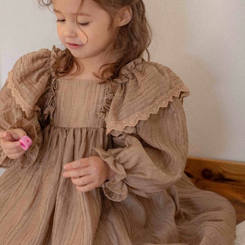 即納] lily-frill dress(cream/beige)/ OREN by Hib