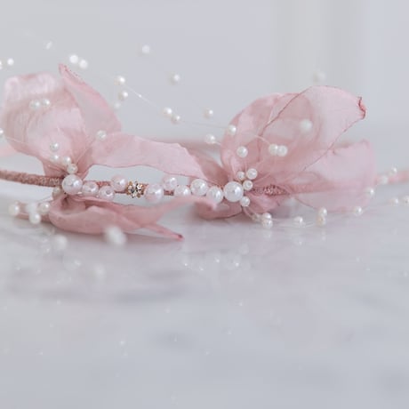 [予約] pink flower pearl shushu hair band