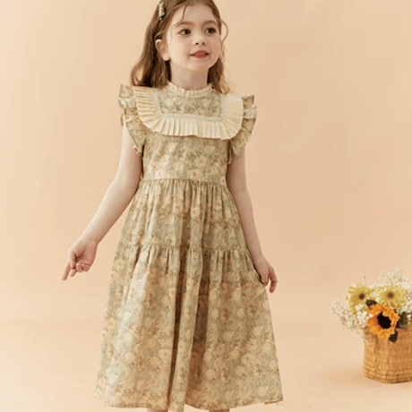 [予約] Vintage Floral Pleats Dress