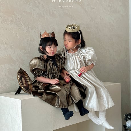 [即納] Blush dress(cream aurora/ black gold) / Hibyebebe （ cream aurora M, L _ size のみ）