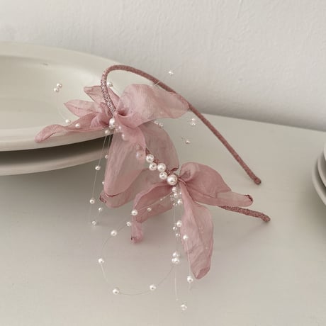 [予約] pink flower pearl shushu hair band