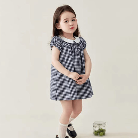 [予約] Navy Gingham petite Dress