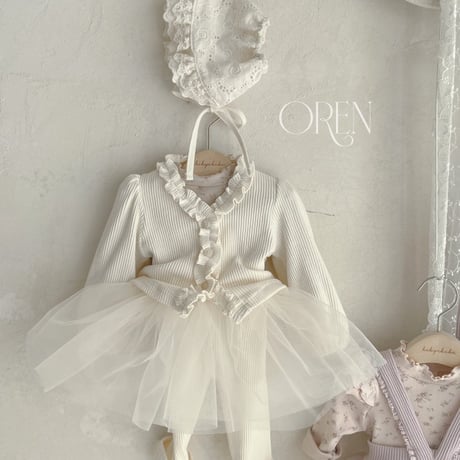 [即納] jemma cardigan + tutu leggings set / OREN by Hibyebebe （cream, purple S _ size のみ）
