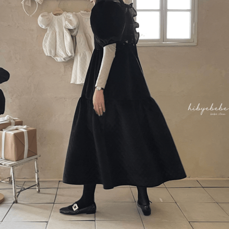 [即納] Brilly quilted velvet dress / Hibyebebe （cream L, black M, L  _ size のみ）
