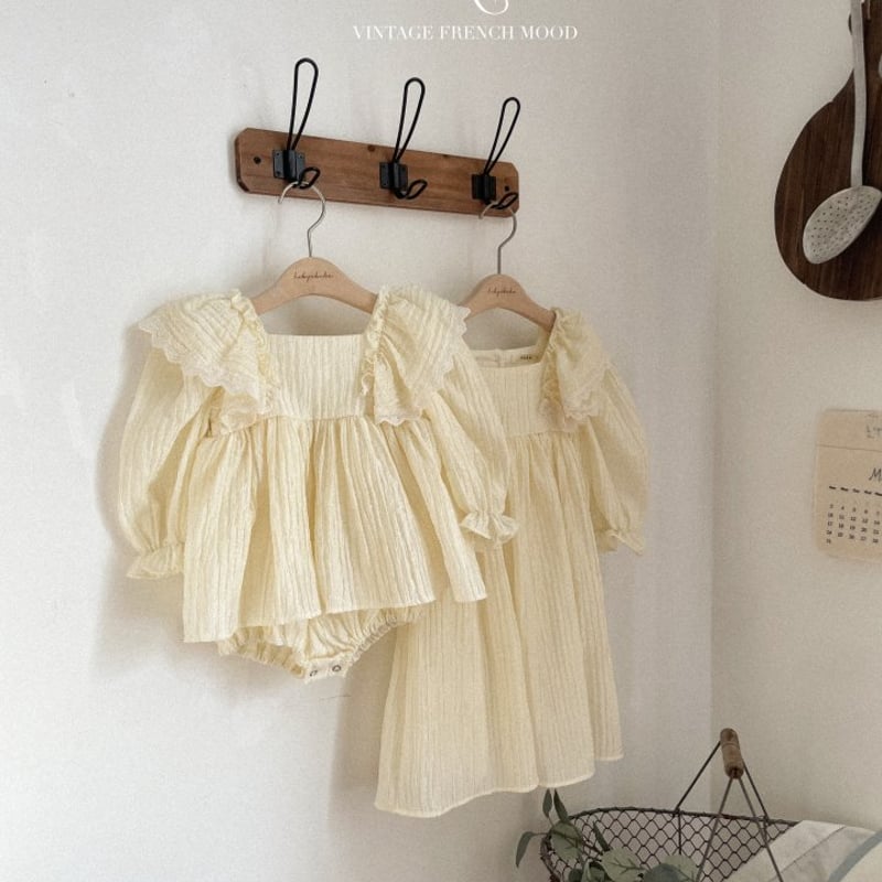 即納] lily-frill dress(cream/beige)/ OREN by Hib