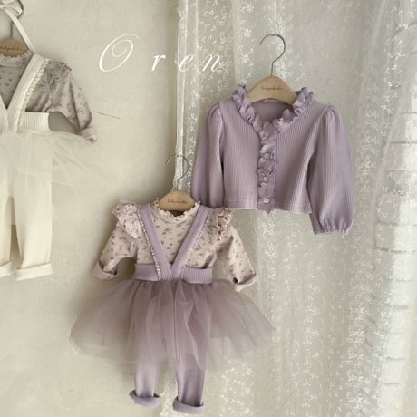[即納] jemma cardigan + tutu leggings set / OREN by Hibyebebe （cream, purple S _ size のみ）