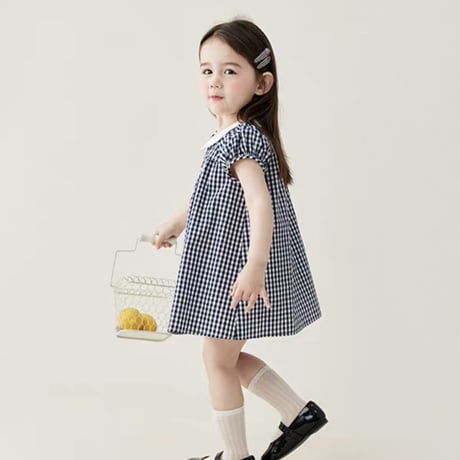 [予約] Navy Gingham petite Dress