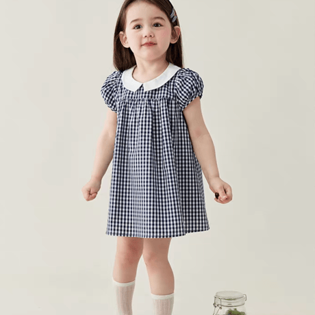 [予約] Navy Gingham petite Dress