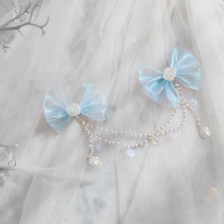 [予約] pearl ribbon seashell hairpin