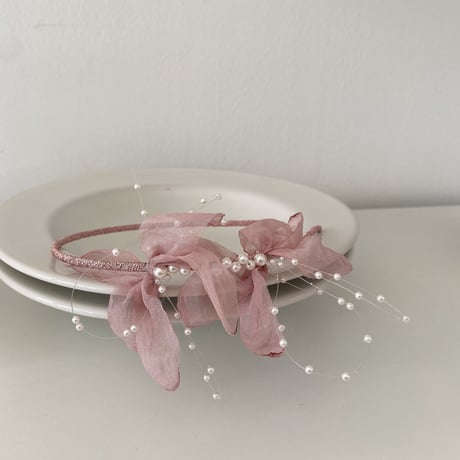 [予約] pink flower pearl shushu hair band