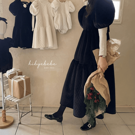 [即納] Brilly quilted velvet dress / Hibyebebe （cream L, black M, L  _ size のみ）