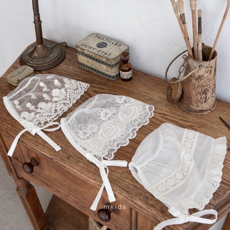 [予約 Rosette lace bonnet  /M.kids