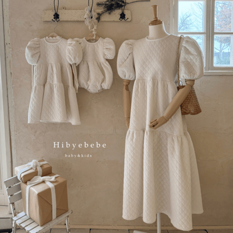 [即納] Brilly quilted velvet dress / Hibyebebe （cream L, black M, L  _ size のみ）