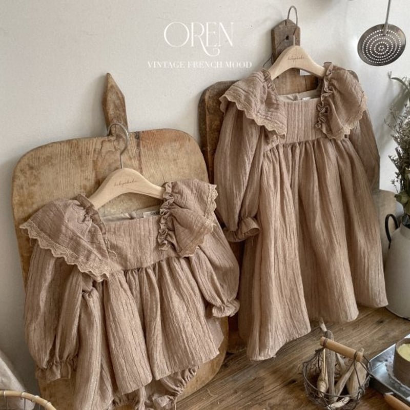 即納] lily-frill dress(cream/beige)/ OREN by Hib