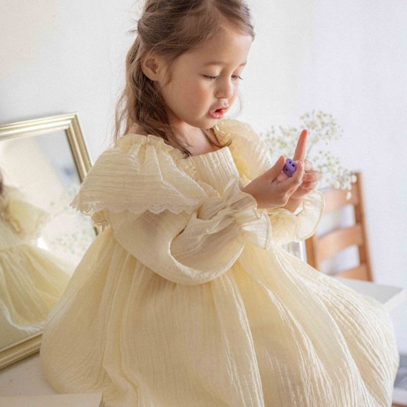 即納] lily-frill dress(cream/beige)/ OREN by Hib