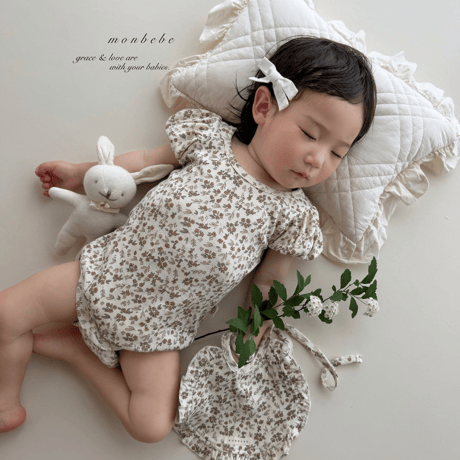 [予約] Puff flower suit (with bib) / Monbebe