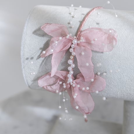 [予約] pink flower pearl shushu hair band