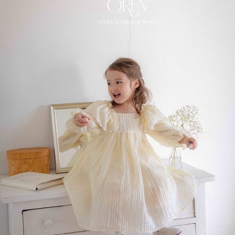 [即納] lily-frill dress(cream/beige)/ OREN by Hibyebebe （beige XL _ size のみ）