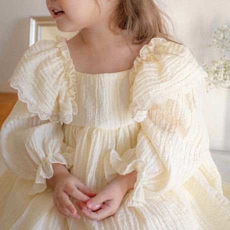[即納] lily-frill dress(cream/beige)/ OREN by Hibyebebe （beige XL _ size のみ）