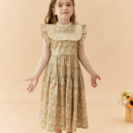 [予約] Vintage Floral Pleats Dress