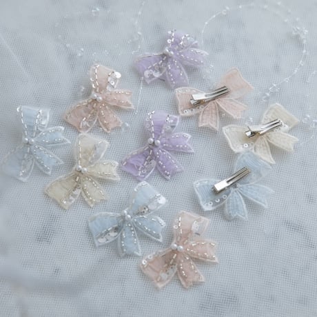 [予約] Ribbon Sequin Bead Lace Hairpin (2 pieces)
