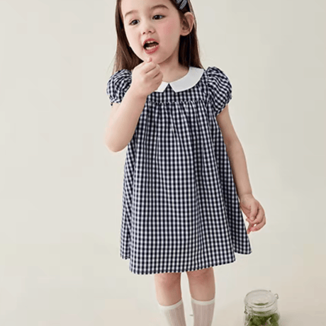 [予約] Navy Gingham petite Dress