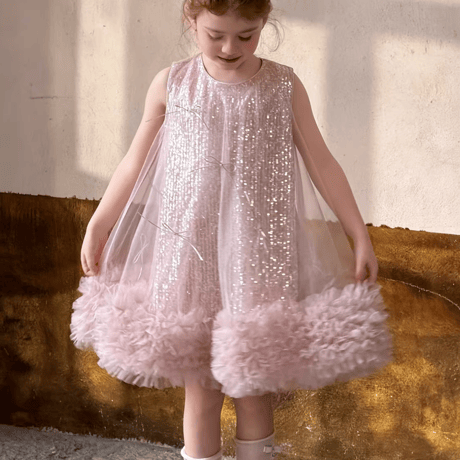 [予約] Blush Lilac Sparkle Ruffle Dress/ Little Time