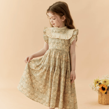 [予約] Vintage Floral Pleats Dress