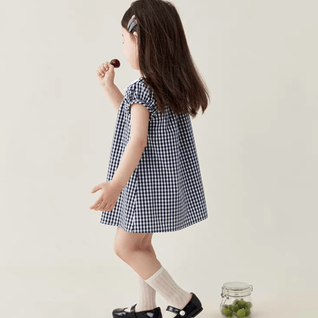 [予約] Navy Gingham petite Dress