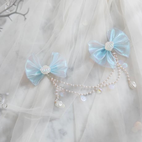 [予約]  pearl ribbon seashell hairpin
