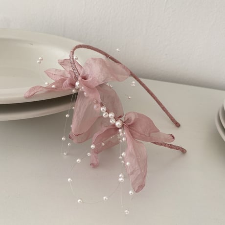 [予約] pink flower pearl shushu hair band