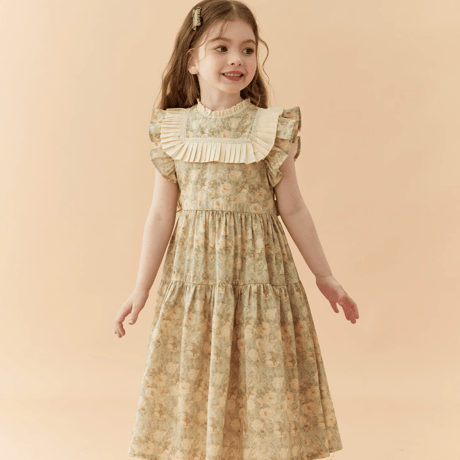 [予約] Vintage Floral Pleats Dress