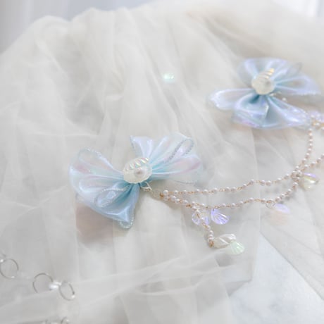 [予約] pearl ribbon seashell hairpin