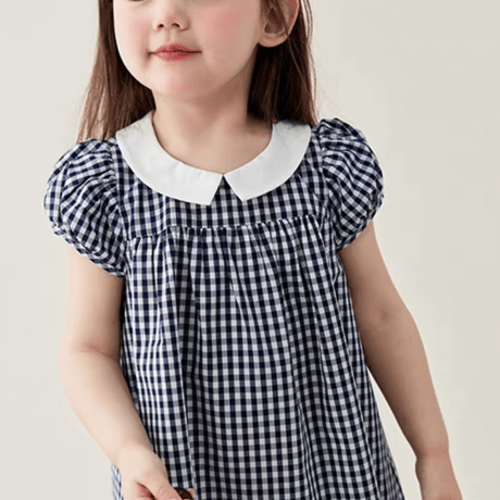 [予約] Navy Gingham petite Dress