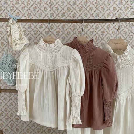 [即納] Vella smoke blouse/ Hibyebebe （pink M _ size のみ）