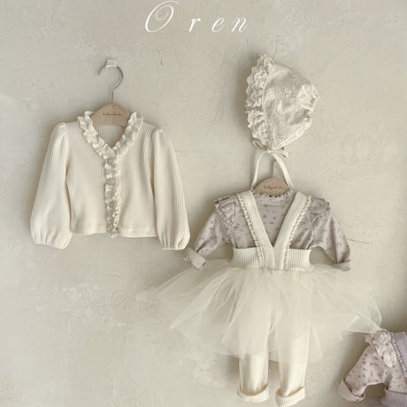 [即納] jemma cardigan + tutu leggings set / OREN by Hibyebebe （cream, purple S _ size のみ）