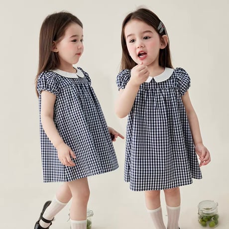 [予約] Navy Gingham petite Dress