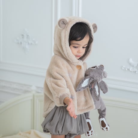 [即納] Bear fleece cloak cardigan(one size)/Lemonade