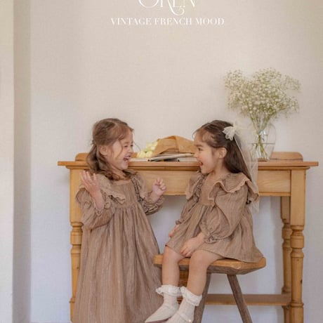 [即納] lily-frill dress(cream/beige)/ OREN by Hibyebebe （beige XL _ size のみ）