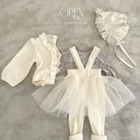 [即納] jemma cardigan + tutu leggings set / OREN by Hibyebebe （cream, purple S _ size のみ）